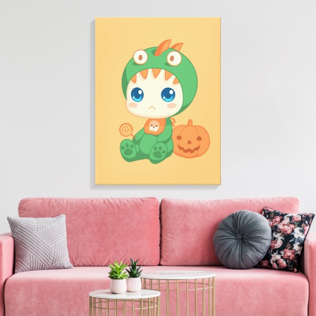 Halloween Cute Baby Dragon Dinosaur Costume Canvas Print (Insitu(LivingRoom))