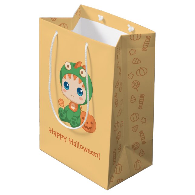 Halloween Cute Baby Dragon Dinosaur Costume Medium Gift Bag (Back Angled)