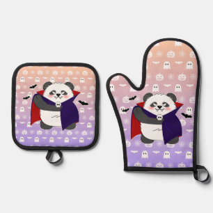Halloween Cute Baby Panda Dracula Vampire Oven Mitt & Pot Holder Set