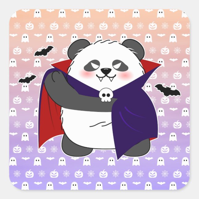 Halloween Cute Baby Panda Dracula Vampire Square Sticker (Front)