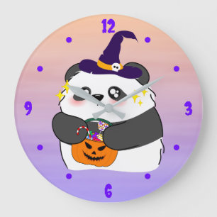 Halloween Cute Baby Panda Trick or Treat Large Clock