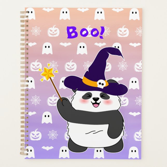 Halloween Cute Baby Panda Witch Magic Wand Planner (Front)
