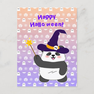 Halloween Cute Baby Panda Witch Magic Wand Postcard