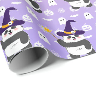 Halloween Cute Baby Panda Witch Magic Wand Wrapping Paper