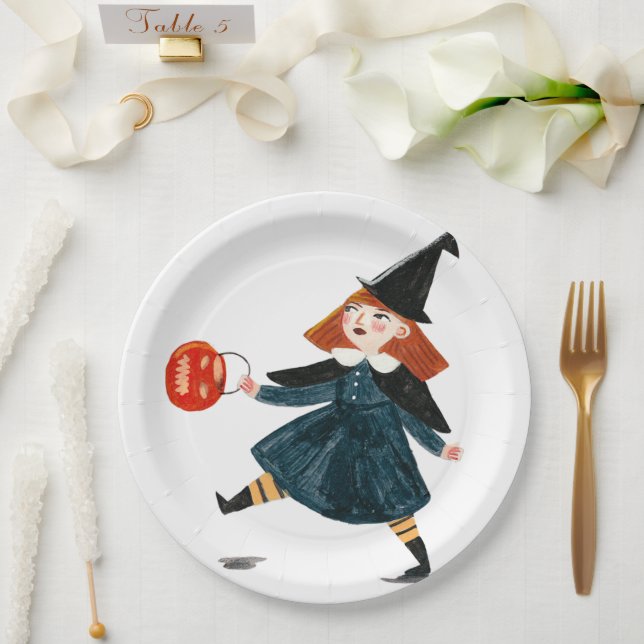 Halloween cute baby shower witch birthday girl  paper plate (Wedding)
