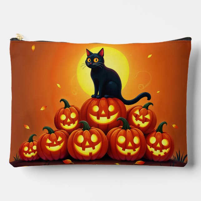 Halloween cute black cat and Jack’s lanterns  Accessory Pouch (Front)