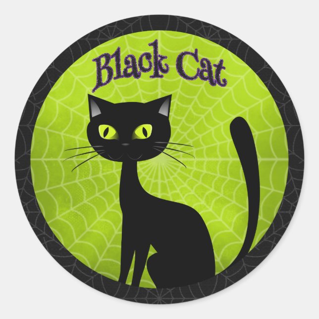 Halloween - Cute Black Cat Classic Round Sticker (Front)