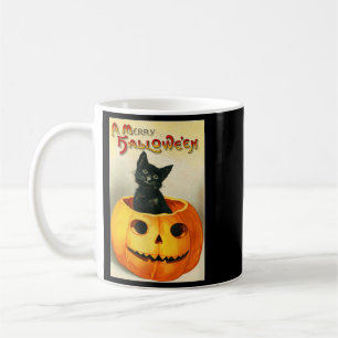Halloween Cute Black Cat In Jack Olantern Vintage Coffee Mug