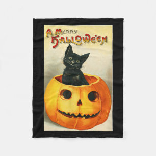 Halloween Cute Black Cat In Jack Olantern Vintage Fleece Blanket