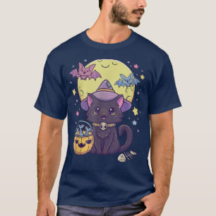 Halloween Cute Black Cat Kawaii Pastel Goth Witch  T-Shirt