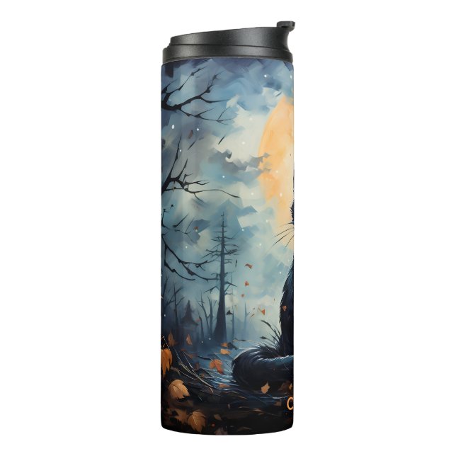 Halloween Cute Black Cat Thermal Tumbler (Rotated Left)