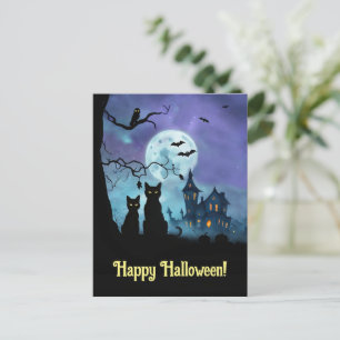 Halloween Cute Black Cats Owls Holiday Postcard