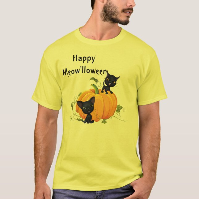 Halloween Cute Black Cats Pumpkin Shirt (Front)