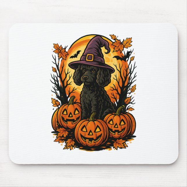 Halloween Cute Black Poodle Witch Hat Pumpkins Aut Mouse Mat (Front)