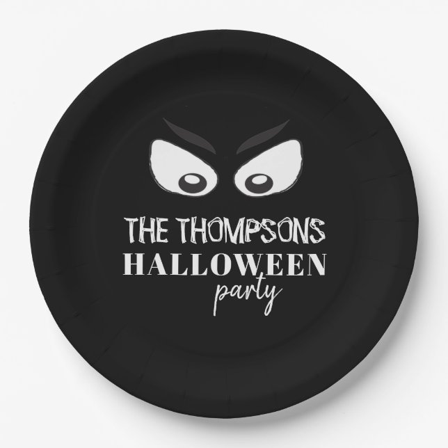Halloween Cute Black Typography Spooky Boo Paper Plate (Front)