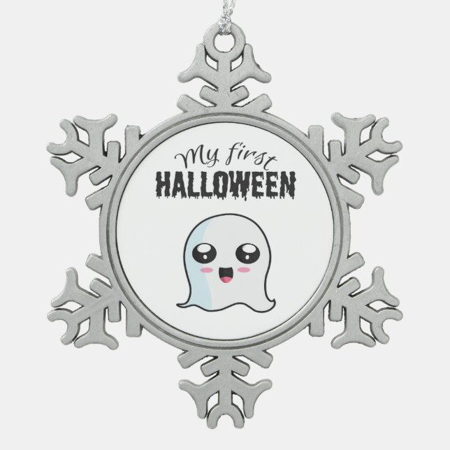 Halloween Cute Boo Newborn Baby Girl First Hallowe Snowflake Pewter Christmas Ornament (Front)