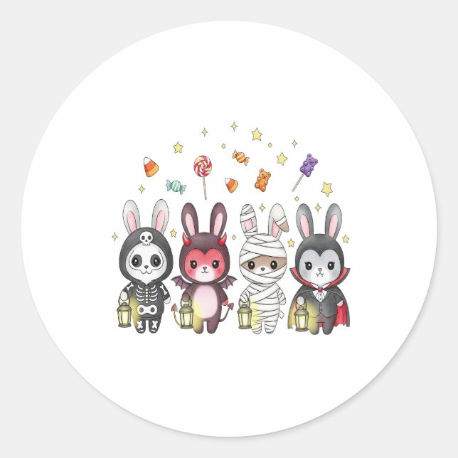Halloween Cute Bunny Costume Classic Round Sticker (Front)