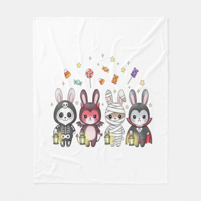 Halloween Cute Bunny Costume Fleece Blanket (Front)