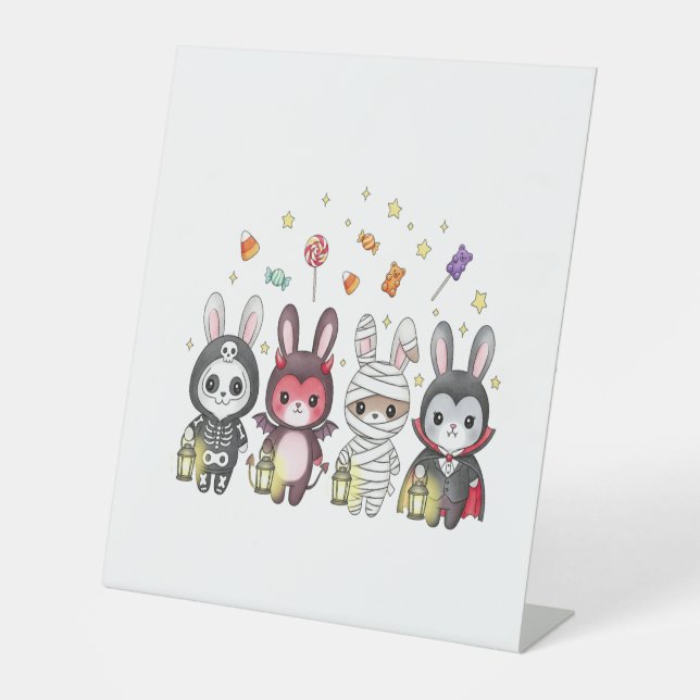 Halloween Cute Bunny Costume Pedestal Sign (Front)