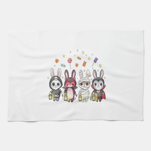 Halloween Cute Bunny Costume Tea Towel (Horizontal)