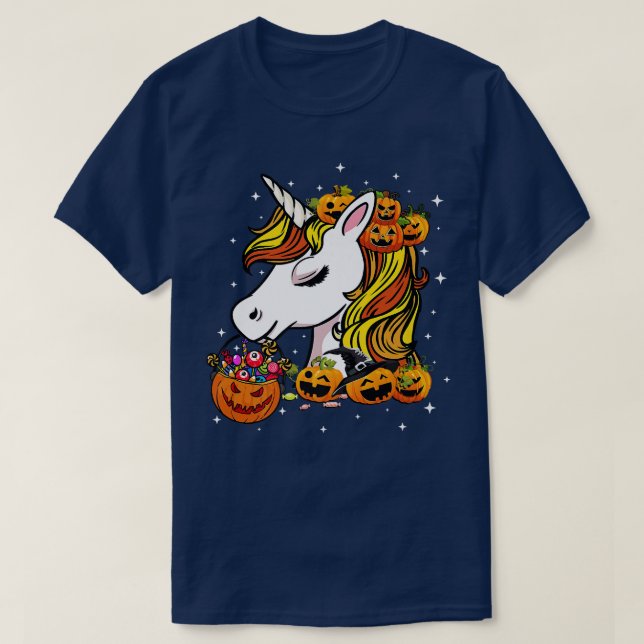 Halloween Cute Candy Corn Unicorn Halloween Pumpki T-Shirt (Design Front)