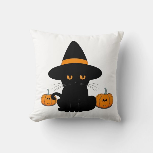Halloween Cute Cartoon Friends, Black Baby Cat Cushion (Front)