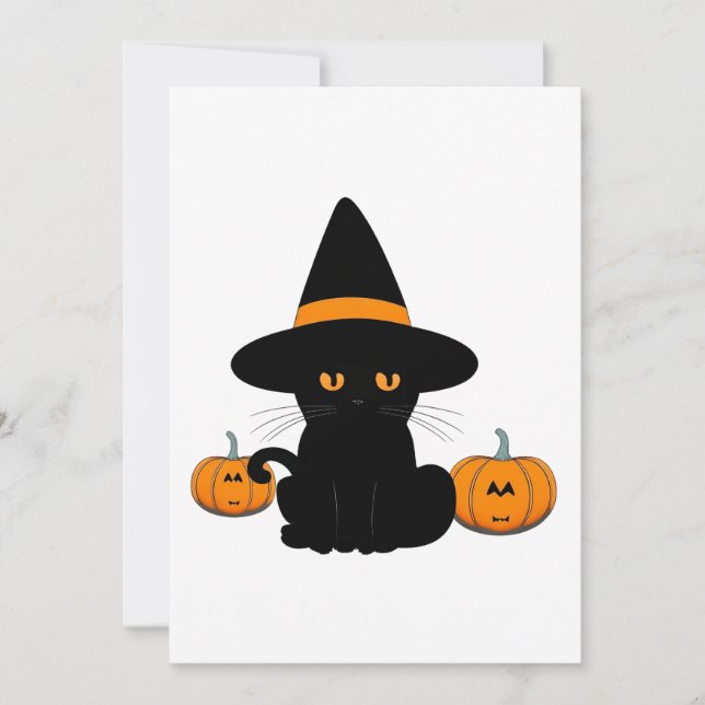 Halloween Cute Cartoon Friends, Black Baby Cat Holiday Card (Front)