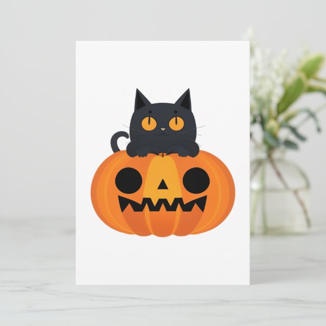 Halloween Cute Cartoon Friends, Black Baby Cat Holiday Card (Standing Front)