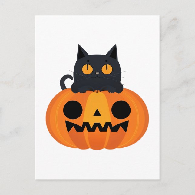 Halloween Cute Cartoon Friends, Black Baby Cat Holiday Postcard (Front)