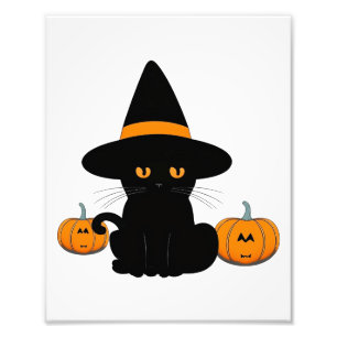 Halloween Cute Cartoon Friends, Black Baby Cat Photo Print