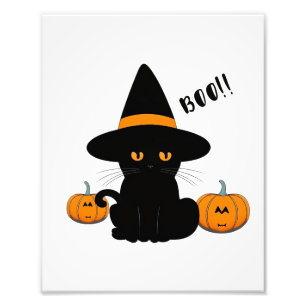 Halloween Cute Cartoon Friends, Black Baby Cat Photo Print