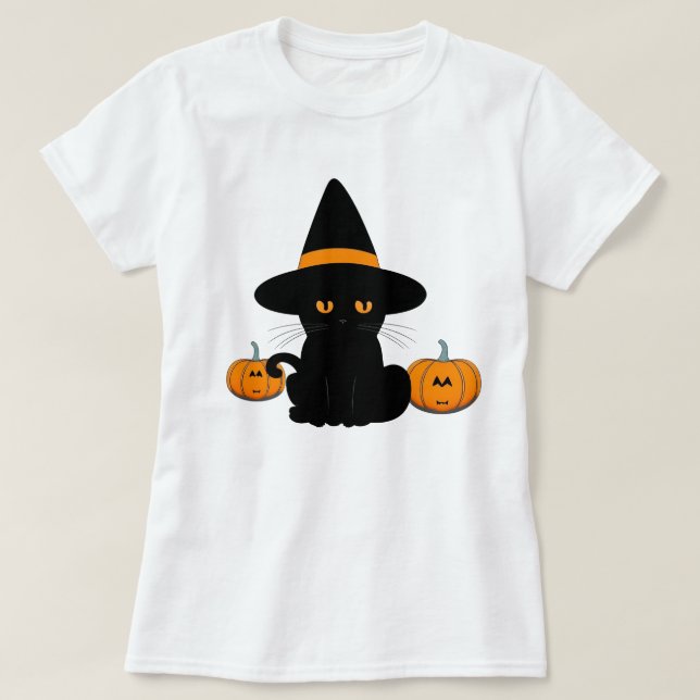Halloween Cute Cartoon Friends, Black Baby Cat T-Shirt (Design Front)