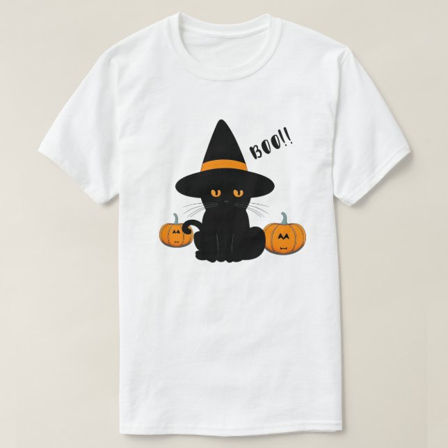 Halloween Cute Cartoon Friends, Black Baby Cat T-Shirt (Design Front)