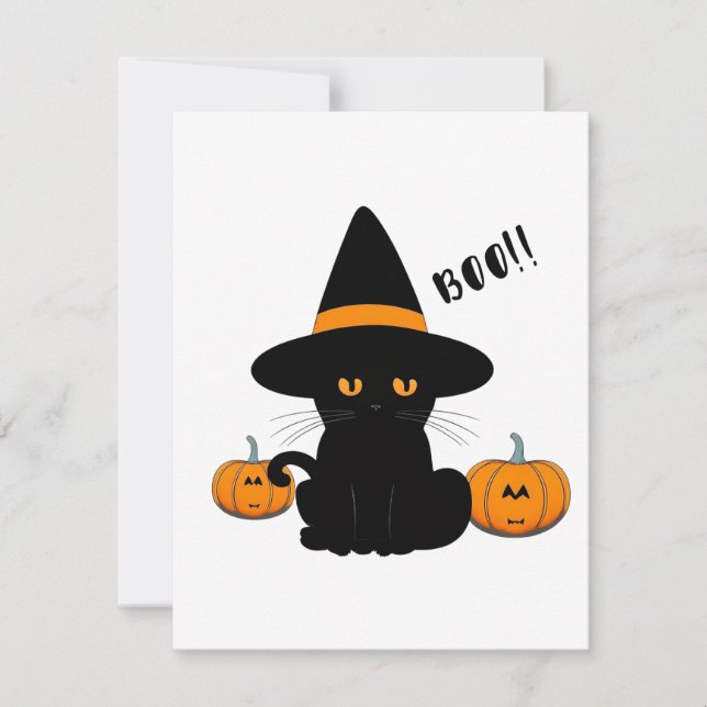 Halloween Cute Cartoon Friends, Black Baby Cat Thank You Card (Front)
