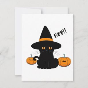 Halloween Cute Cartoon Friends, Black Baby Cat Thank You Card