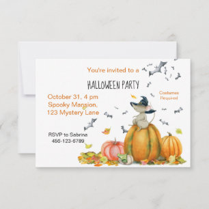 Halloween Cute Cartoon Witch Mouse Invitation