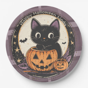 Halloween Cute Cat Fall Card Paper Plate