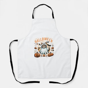 Halloween_ Cute Cat in Ghost Costume Halloween Des Apron