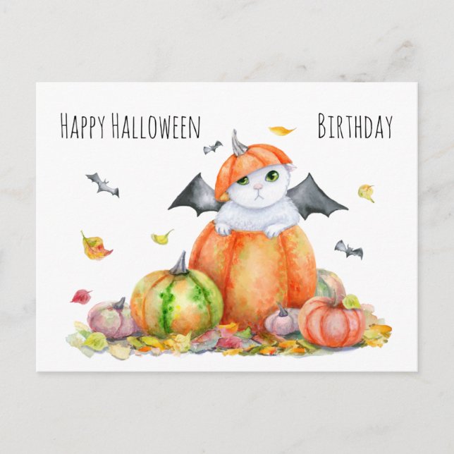 Halloween Cute Cat in Pumpkin Note Card (Front)