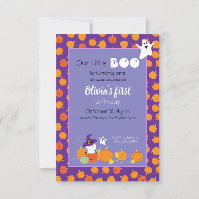 Halloween Cute Cat in Witch Hat Invitation (Front)