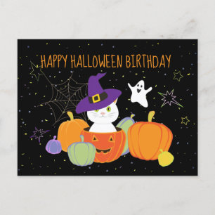 Halloween Cute Cat in Witch Hat Postcard