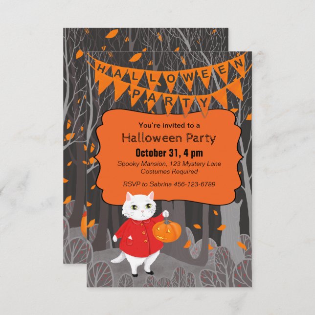 Halloween Cute Cat & Jack-o’-lantern Pumpkin Invitation (Front/Back)