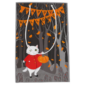    Halloween Cute Cat & Jack-o’-lantern Pumpkin  Medium Gift Bag