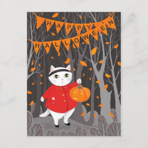     Halloween Cute Cat & Jack-o’-lantern Pumpkin  Postcard