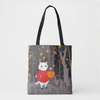     Halloween Cute Cat & Jack o lantern Tote Bag