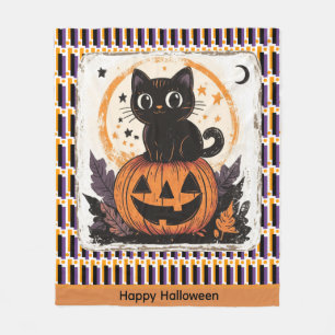 Halloween Cute Cat Pumpkin Fleece Blanket