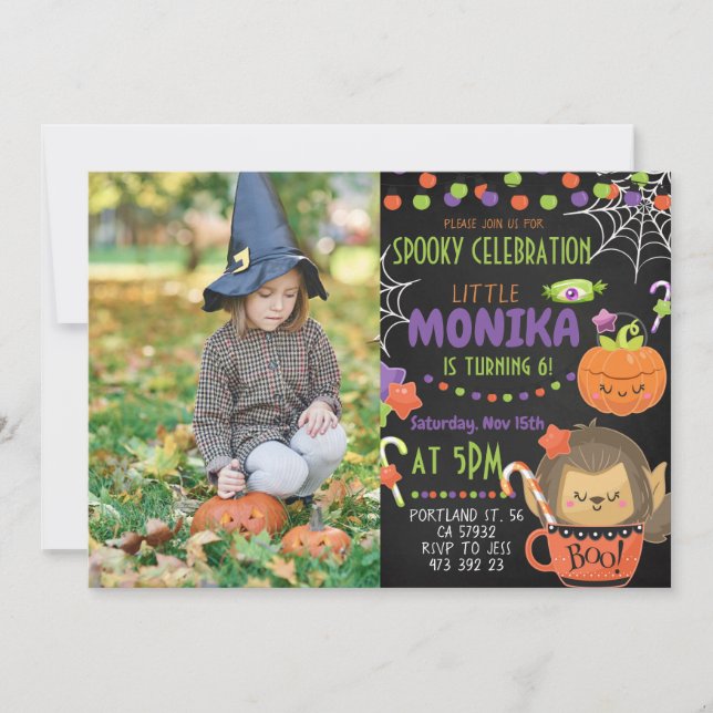 Halloween Cute Chalkboard Photo Birthday Invitation (Front)
