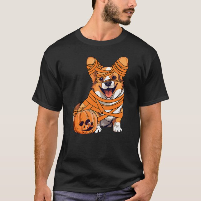 Halloween Cute Corgi Mummy Pumpkin Dog Lover Kids  T-Shirt (Front)