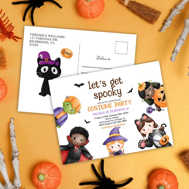 Halloween Cute Costume Birthday Party Kids Invitation Postcard (Halloween Cute Costume Birthday Party Kids Invitation Postcard)