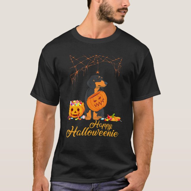 Halloween - Cute Dachshund Happy Halloweenie T-Shirt (Front)